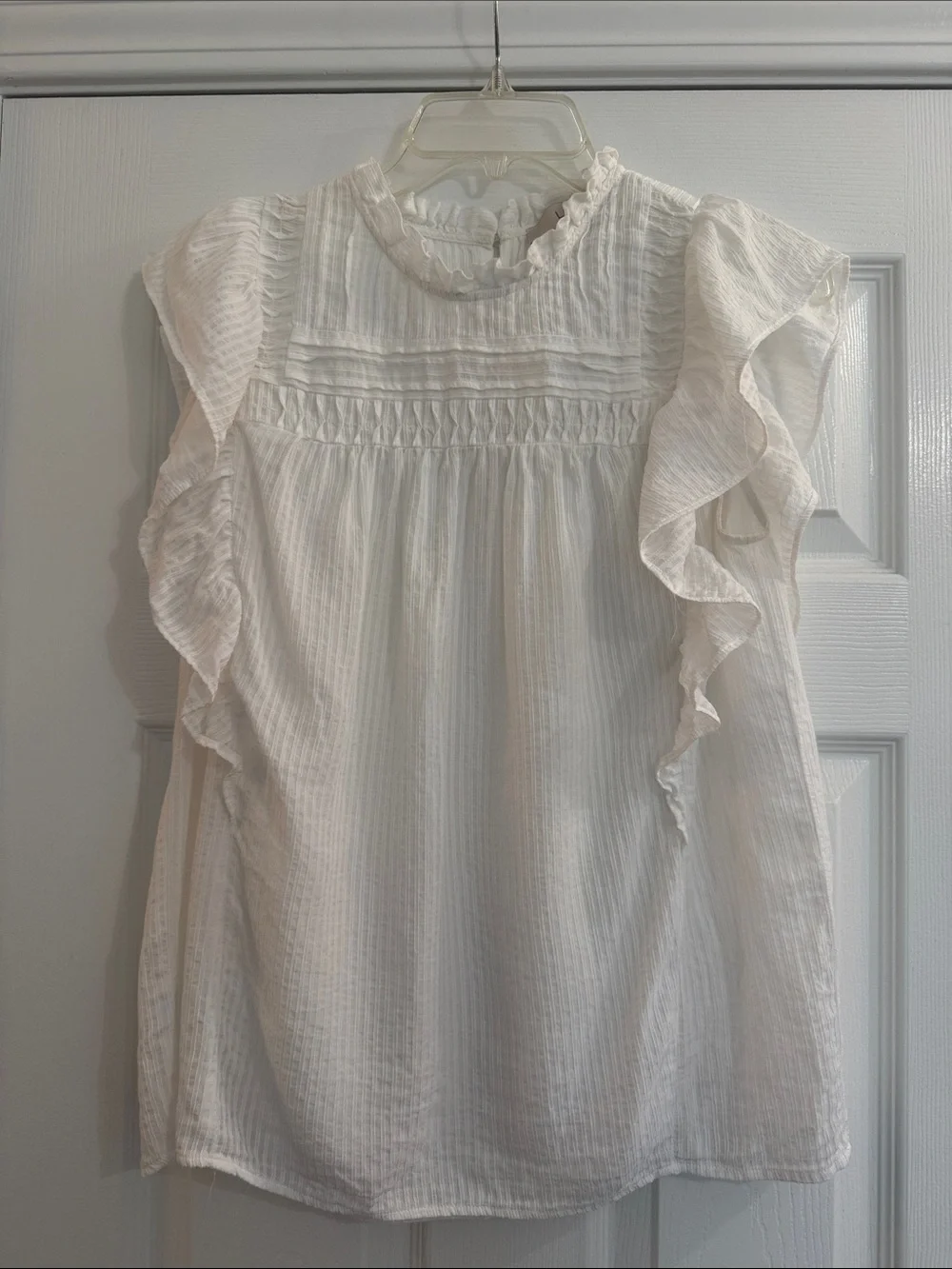 Loft White Ruffled Sleeveless Blouse
